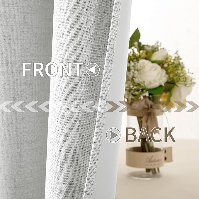 MIULEE 100% Blackout Linen Curtains for Bedroom 52x54 Inch Heathered White | Room Darkening, Light Blocking, Thermal Insulated, Grommet Top, Linen Textured, Window Curtains for Living Room, 2 Panels