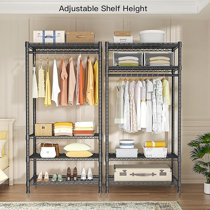Ulif H2 Heavy Duty Clothes Rack, Freestanding 4 Tiers Garment Rack for Hanging Clothes with Shelves and Hangers, Closet Organizers and Storage Metal Closet Wardrobe System, Max Load 500 LBS, Black | Metal Closet System for Hanging Clothes with Shelves ...