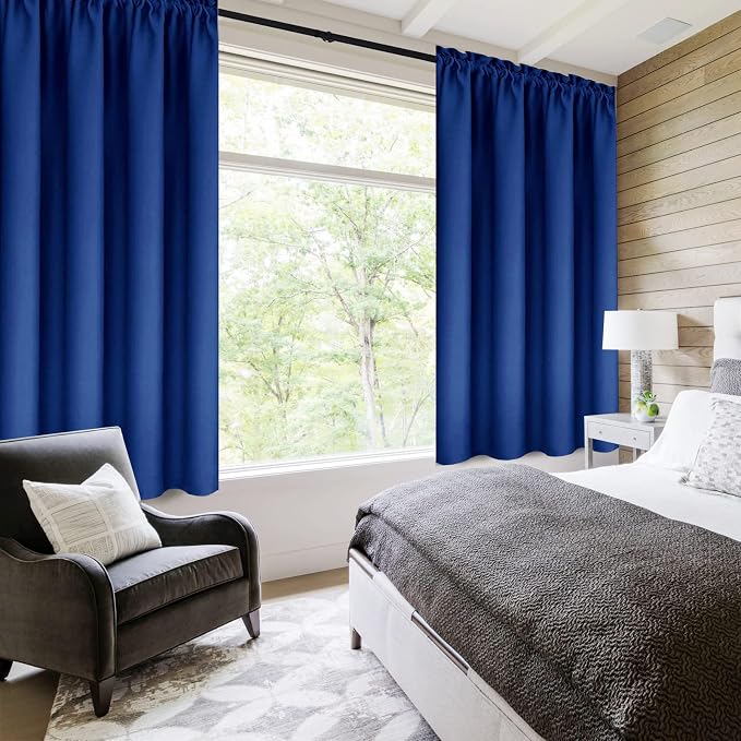DWCN Blackout Curtains for Bedroom Living Room 42 x 63 Inch Long 2 Panels | Room Darkening, Thermal Insulated, Light Blocking, Rod Pocket Drapes, Noise Reducing Window Treatments, Classic Blue