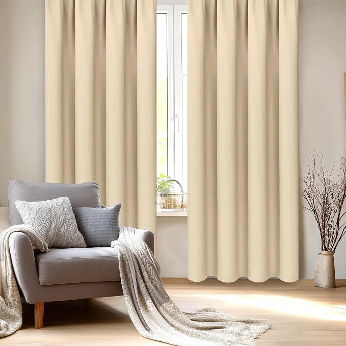 DWCN Blackout Curtains for Bedroom Living Room 38 x 84 Inch Long Beige | 2 Panels Set, Room Darkening, Thermal Insulated, Light Blocking, Rod Pocket Drapes, Noise Reducing Window Treatments