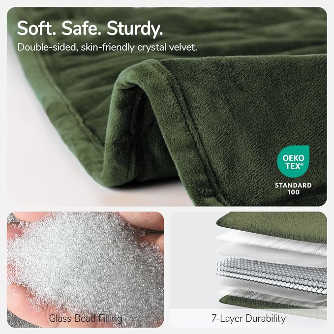 Weighted Lap Blanket for Adults, 7 lbs 41" x 53", Leaf Pattern, Olive Green | Washable Weighted Blankets, Small Portable Blanket for Relaxation, Cozy Luxury Crystal Velvet All-Season Heavy Blanket
