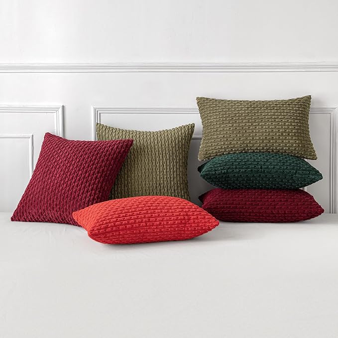 MIULEE Decorative Throw Pillow Covers 20x20 Olive Green Textured Corduroy | Pack of 2 Striped Pillow Covers Modern Farmhouse Coastal Home Decor for Couch Bed Sofa Living Room