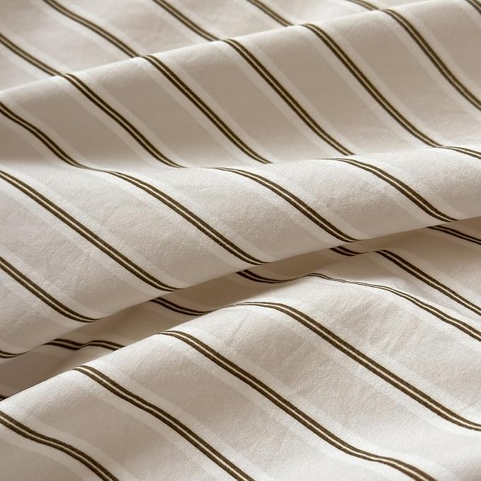 mixinni Vintage Striped Duvet Cover Set King Size, 3 Piece Premium Washed Microfiber Minimalist Beige Brown Stripes Bedding, Neutral Comforter Cover with Hidden Zipper & Corner Ties for Men Women