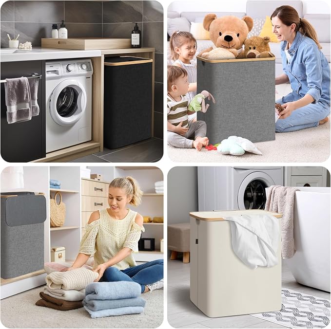 BALEINE 70L Laundry Hamper with Lid, Large Laundry Basket Bin | Large Capacity, Easy-Access Lid, Shape-Retaining Structure, Pull Handles, Ideal for Bedroom, Dorm, Laundry Room