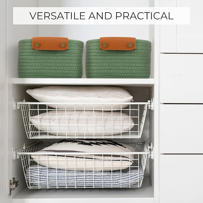 Beautiful Storage Basket Set of 5 - Sturdy Cotton Rope Baskets for Shelves | Perfect for Organizing Your Home - Quality Storage Bins Easily Fit with Any Nursery or Bedroom Decor
