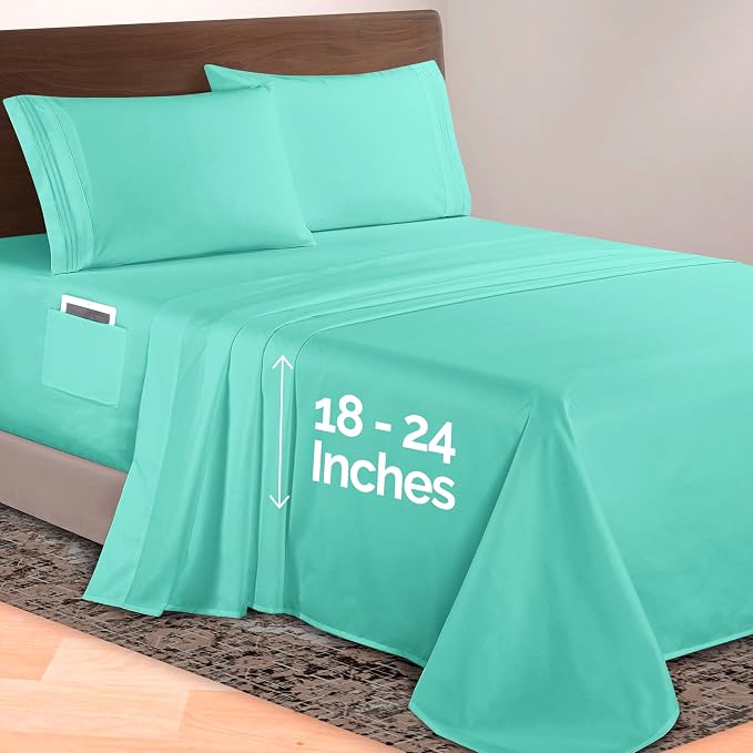 Elegant Comfort Luxurious 1500 Premium Hotel Quality Microfiber 4-Piece Sheet Set, 18-24 Inches Deep - Extra Deep Pocket Sheets - Ultra Soft 4PC Deep Pocket Sheets, Twin/Twin XL, Paradise Teal