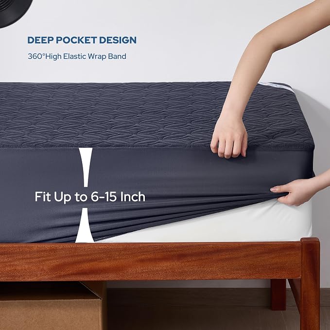 2 Pack Waterproof Mattress Protector Twin XL, Deep Pocket, for College Dorm | Bedlore Soft Breathable Bed Mattress Cover Pad, Fits 6-15 Inch Deep Mattresses, Ideal for Bedroom, Hotel, Navy Blue