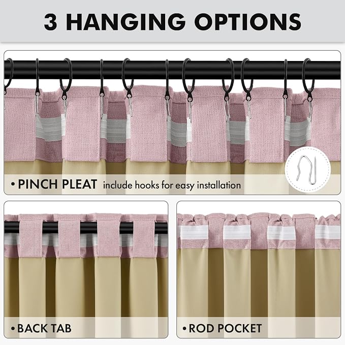 MIULEE 100% Blackout Linen Curtains for Bedroom 42 x 90 Inch Pink 2 Panels | Thermal Insulated, Room Darkening Drapes for Living Room, Back Tab Rod Pocket Pinch Pleated, Solid Luxury Decor