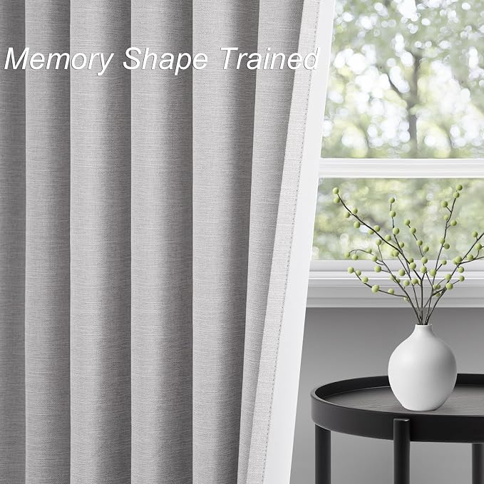 Topfinel 95 Inches Length Custom Blackout Linen Curtains Back Tab Pinch Pleated Noise Cancelling Curtains with Pin Hooks for Traverse Burlap Viral Drapes 2 Panels for Living Room Bedroom Grey