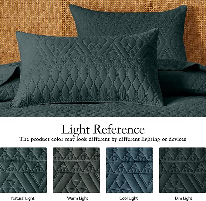 akkialla Full/Queen Size Quilt Bedding Set,Forest Green Lightweight Microfiber Soft Bedspread,Modern Style Geoetric Pattern Coverlet Set for All Seasons,3 Piece(1 Quilt,2 Pillow Shams)