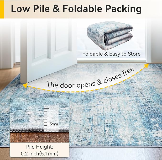 RELEANY Washable 8'x10' Abstract Area Rug for Living Room Teal Blue | Carpet for Bedroom, Kitchen, Office, Hallway and Entryway, Printed Pattern, Non‑Slip, Soft, Stain‑Resistant, Easy to Clean