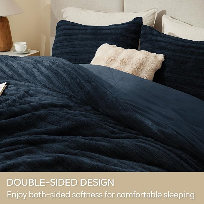 BEDELITE Faux Fur Twin/Twin XL Comforter Set, Fluffy Bed Set, Navy | Super Soft & Warm, Luxury Fuzzy Cozy Comforter for Winter, Heavy Plush Bed set, with 1 Pillowcase