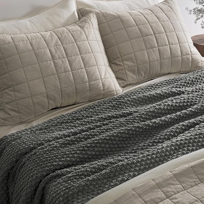 EVERGRACEHOME Chunky Chenille Knit Throw Blanket, 108x92, Charcoal Gray | Sculpted Moss Stitch, Chic Modern Farmhouse, All-Season Warmth, OEKO-TEX® Certified, Oversized King for Couch, Bed, Sofa