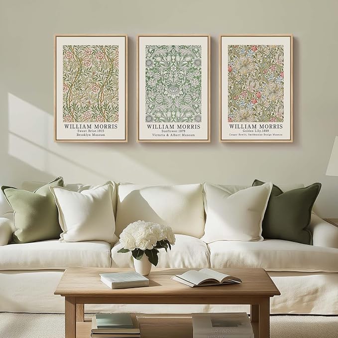 Framed William Morris Canvas Wall Art for Living Room, 3 Piece Large Vintage Sage Green Artwork for Walls Nature Floral Botanical Picture Prints for Bedroom, Hallway, Home Office Wall Decor, 16x24 | Fine art, Vintage, Floral, Nature, Aesthetic, Easy in...