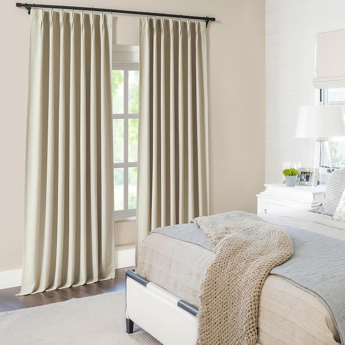 WEST LAKE Extra Long Pinch Pleated Blackout Curtain Panels for Bedroom | Sand Linen Blended Room Darkening Drapes 102 Inches Length,French Pleat Living Room Window Treatment,60"Wx102"Lx1
