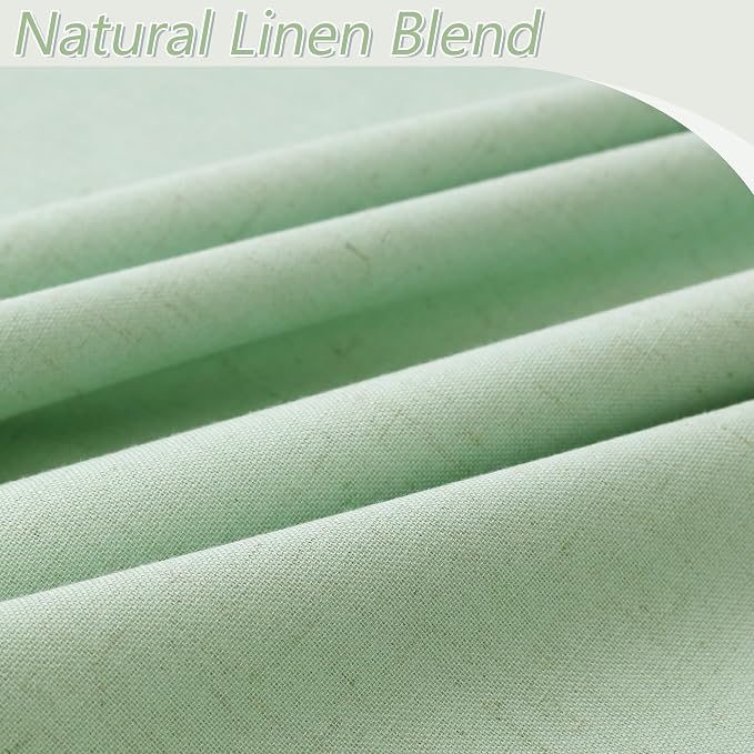 Aqua Green 100% Blackout Linen Curtains 90 Inch Length 2 Panels Set for Living Room Bedroom Back Tab Thermal Insulated Black Out Drapes Room Darkening Window Curtains 90 Inches Long