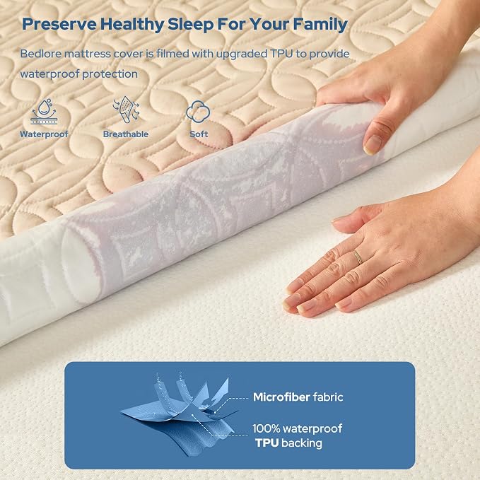 2 Pack Waterproof Mattress Protector Twin Size, Deep Pocket Fit, Washable | Bedlore Soft Breathable Bed Mattress Cover Pad, Fits 6-15 Inch Deep Mattresses, Ideal for Bedroom, Hotel, Beige