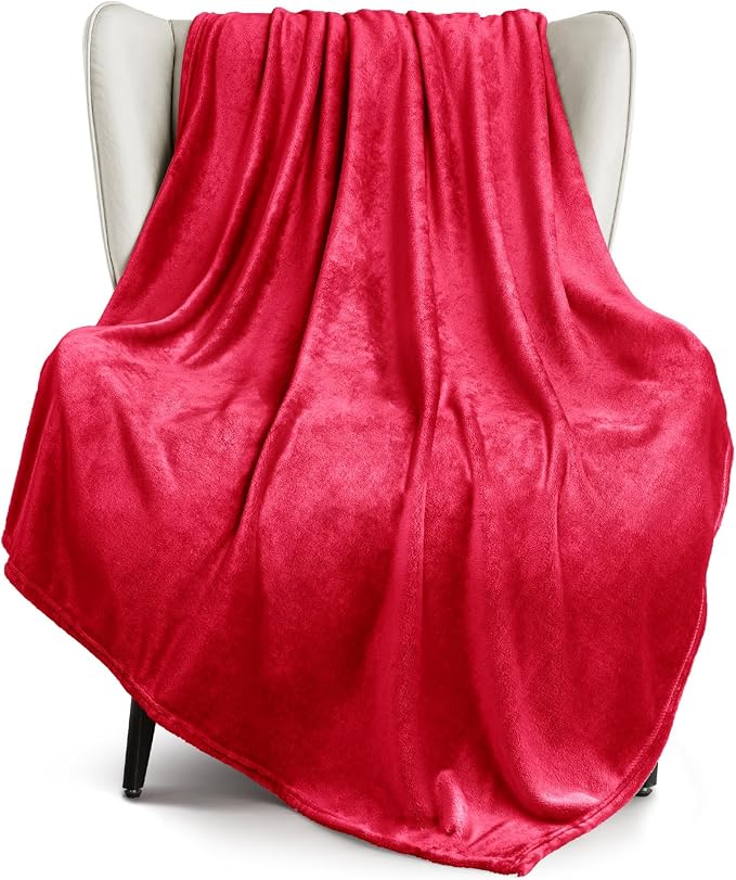 Exclusivo Mezcla Soft Fleece Throw Blanket for Couch, Red | 50x60 Inches, Double-Sided Brushed Flannel, Lightweight Plush Cozy Blanket for Home Decor, All Season, Machine Washable