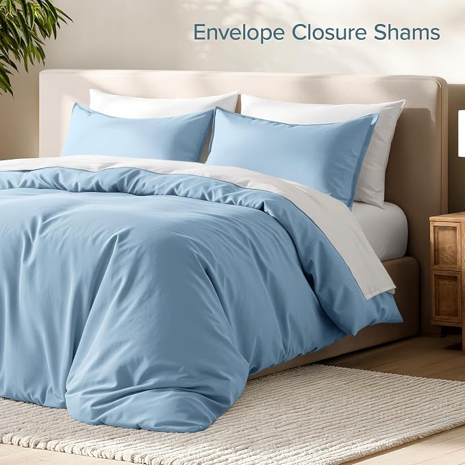Bare Home Duvet Cover Set 1800 Ultra-Soft (Queen, Light Blue) | Lightweight, Cooling, Breathable, Premium 1800 Ultra-Soft, All-Season