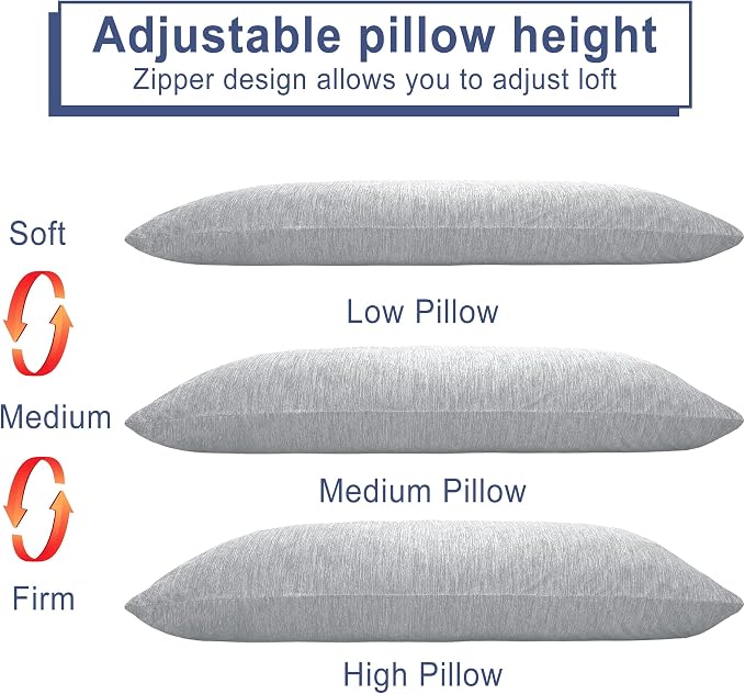 DWCN Cooling Body Pillow for Adults, 20x60 Inch Light Grey - Shredded Memory Foam Body Pillow with Removable & Adjustable Filling, Full Body Support for Side Sleepers, Pregnancy & Pain Relief