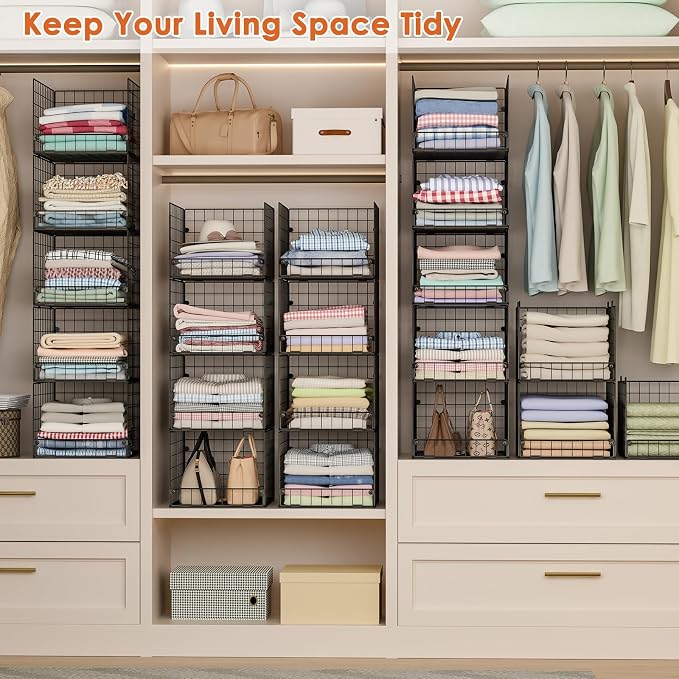 5-Tier Stackable Closet Storage Baskets, Closet Organizers and Storage Shelves, Foldable & Stackable Clothes Storage Bins for Closet System, Closet Shelf Organizer for Home,Black(Patent No. 30022416)