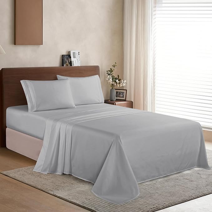 Elegant Comfort Luxury 1500 Premium Hotel Quality Microfiber 4-Piece Sheet Set - Wrinkle Resistant, All Around Elastic Fitted Sheet, Deep Pocket up to 16", Full, Silver Grey