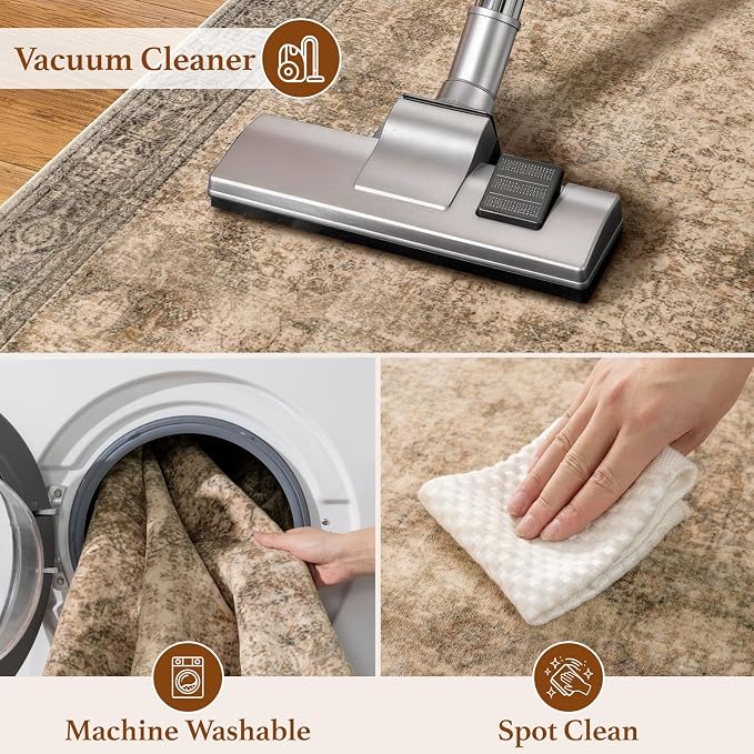 LIANLAM 2x6 Washable Area Rug, Vintage Boho Traditional Pattern, Non-Slip Stain Resistant Rug for Living Room Bedroom(2x6,Brown/Boho)