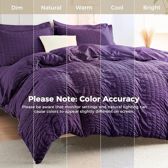 HYMOKEGE Dark Purple Twin XL Comforter Set Seersucker 5 Pieces, All Season Luxury Bed in a Bag for Bedroom, Bedding Set with Comforter, Sheets, Pillowcase & Sham