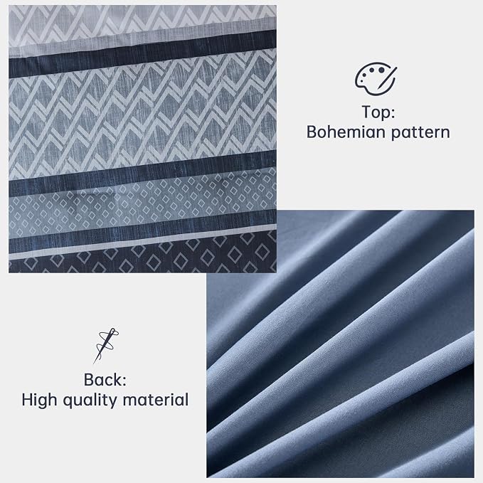 Cottolester Queen Comforter Set,Mineral Blue Boho Striped Bed in a Bag, | 7 Pieces Bed Set,Soft Microfiber Complete Bedding Sets