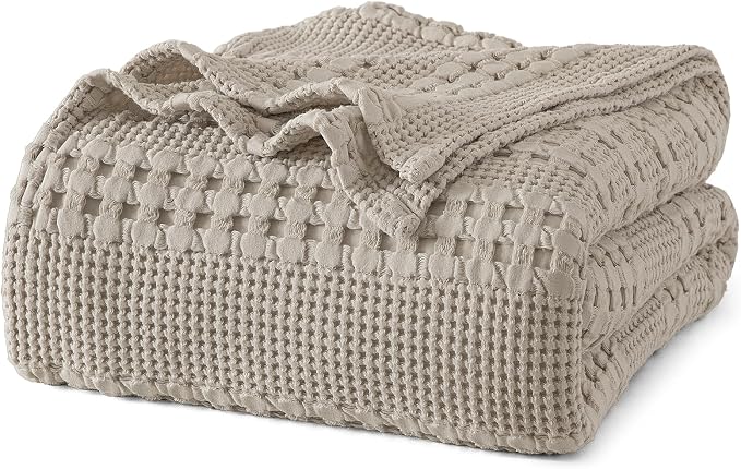 PHF Lightweight 100% Cotton Waffle Blanket for Bed, Twin XL, Pearl Gray | Pre-Washed Soft Cotton Comfort, Breathable Layering Warmth for Fall & Winter, Couch & Guest Room, Couch, Home Decor & Gifts
