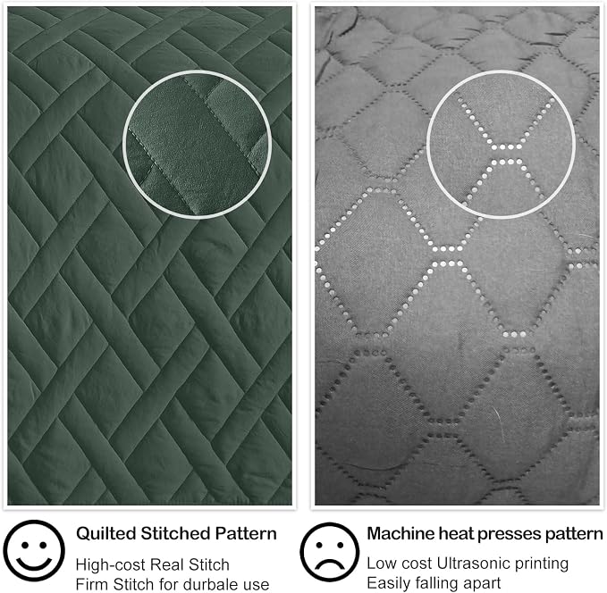 HORIMOTE HOME Quilt Set King Size Dark Green, Classic Geometric Diamond Stitched Pattern, Ultra Soft Microfiber Lightweight Bedding Bedspread Coverlet for All Season with 1 Quilt 2 Pillow Shams