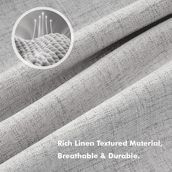 MIULEE 100% Blackout Linen Curtains 42 x 72 Inch Greyish White 2 Panels | Thermal Insulated, Room Darkening Drapes for Bedroom Living Room, Back Tab Rod Pocket Pinch Pleated, Solid Luxury Decor