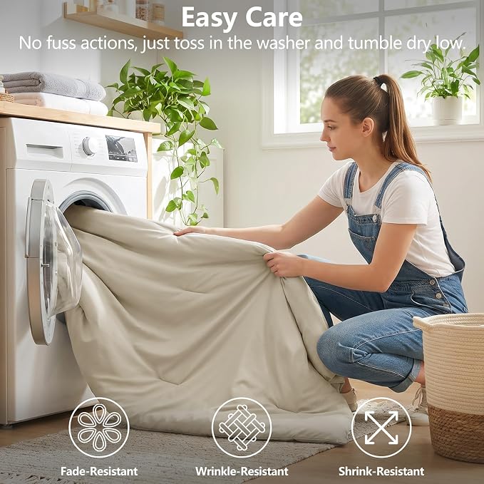 Queen Comforter Set Oatmeal, 7 Pieces Bed in a Bag | OEKO-TEX Certified, All-Season, Bedroom, 240GSM Down Alternative Comforter, Flat & Fitted Sheets, 2 Pillowcases & 2 Shams