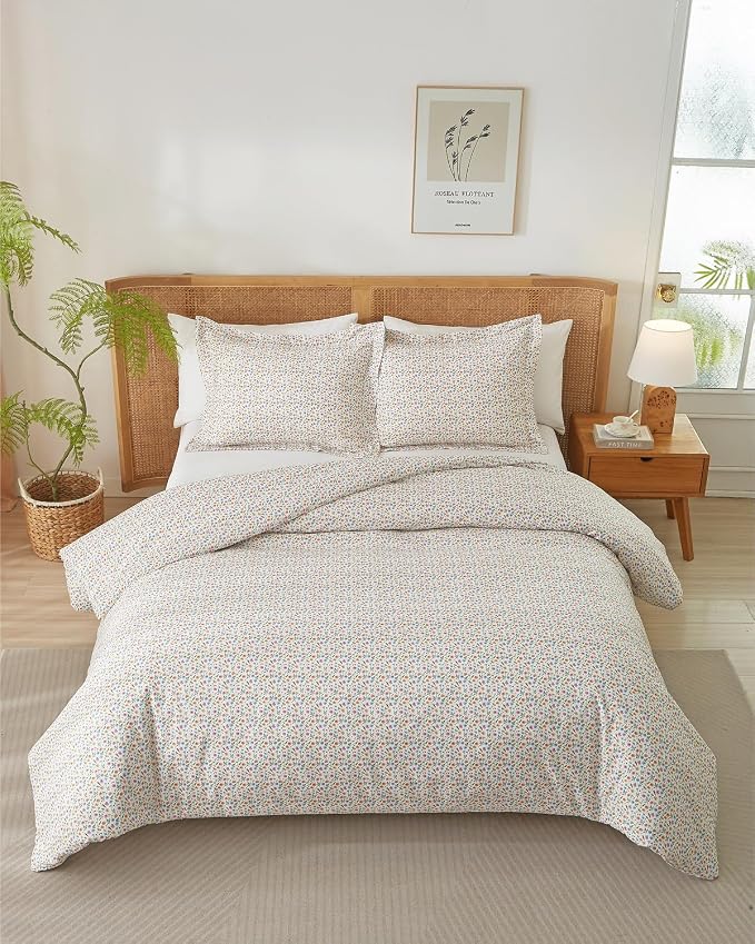 Duvet Cover Cal King - Floral Duvet Cover - 3 Piece - Spring Garden | Soft Floral Duvet Cover 104 x 98 with 2 Pillow Shams, Zipper Closures & Ties, Floral Bedding for Women, Men, Kids & Teens