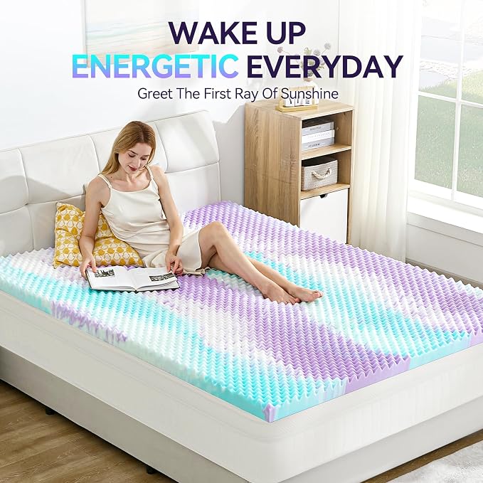 SINWEEK 2 Inch Egg Crate Memory Foam Mattress Topper Twin Size, Soft Mattress Pad for Back Pain Relief, Bed Topper, CertiPUR-US Certified, Colorful