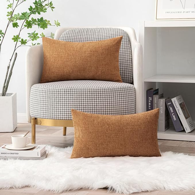 MIULEE Soft Chenille Throw Pillow Covers Brown 20x20 Inch Pack of 2 | Modern Home Decor, Classic Decorative Pillows, Solid Dyed Cases, Boho Couch Cushion Covers for Sofa Bed Living Room