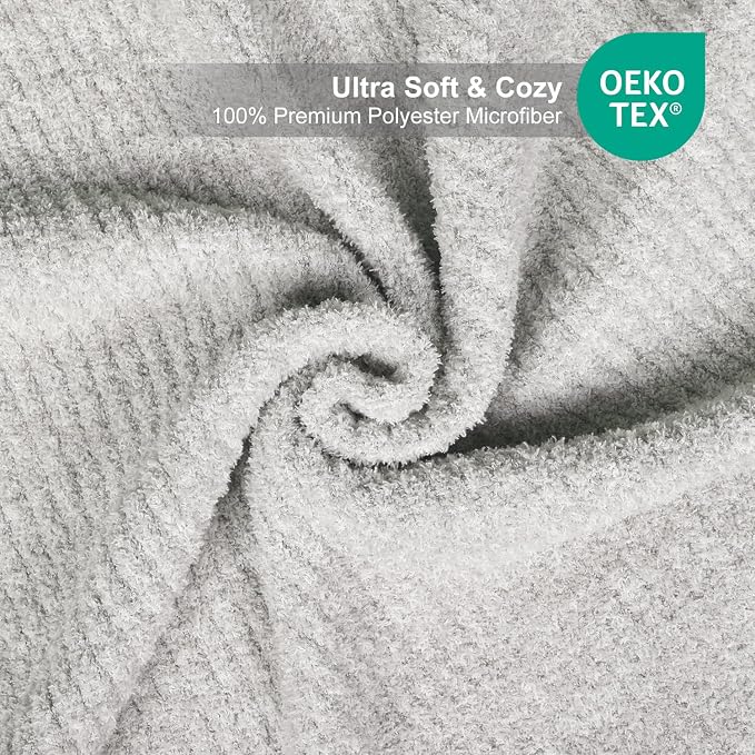 MH MYLUNE HOME Ultra Soft Ribbed Throw Blanket Plush, Gray, 60"x80" | Reversible Fleece Throw Blanket, Comfy Fluffy Fuzzy Plush Blanket Throws for Couch Sofa Bed, Cozy Blankets for Women Gift