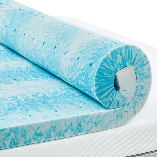 PERLECARE 4 Inch Queen Memory Foam Mattress Topper, Cooling Gel Infused Mattress Pad, Ventilated Bed Topper for Pressure Relief, Blue