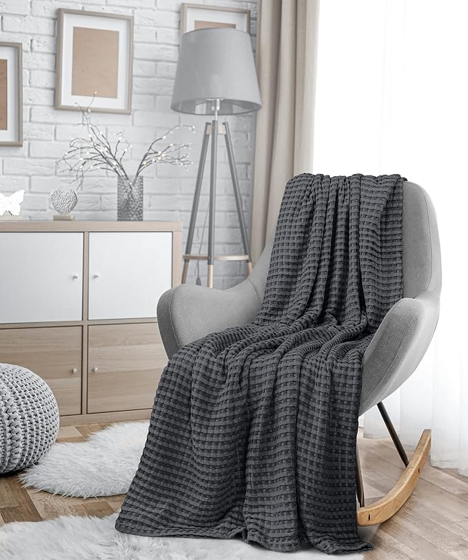 Utopia Bedding 100% Cotton Waffle Blanket King Size Charcoal, 90x108 Inch | Lightweight Breathable Cozy Summer Bed Blanket Home Decor Gift for Women and Men
