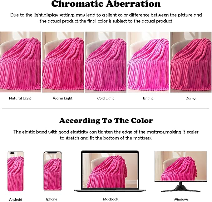 NEWCOSPLAY Fleece Ribbed Cozy King Blanket for Couch, Hot Pink, 90"x110" | Premium Silky Flannel Blanket, Soft Lightweight Fluffy Throw Blanket for Bed Sofa Decor, Gift for All Season Use
