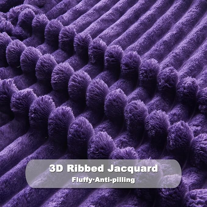 NEWCOSPLAY Fleece Ribbed Cozy Queen Blanket for Couch, Purple, 90"x90" | Premium Silky Flannel Blanket, Soft Lightweight Fluffy Throw Blanket for Bed Sofa Decor, Gift for All Season Use