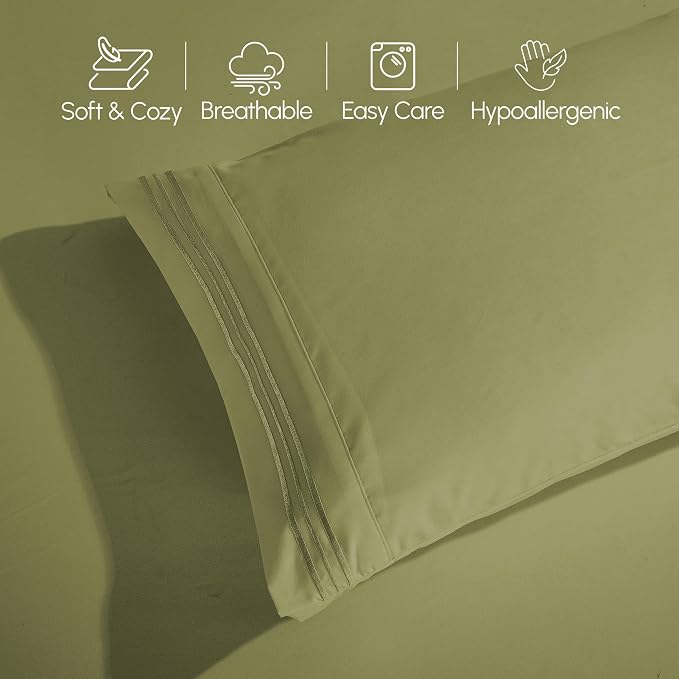 Elegant Comfort Luxury Soft 1500 Premier Egyptian 4-Piece Premium Hotel Quality Wrinkle Resistant Coziest Bedding Set, All Around Elastic Fitted Sheet, Deep Pocket up to 16inch, King, Sage/Green