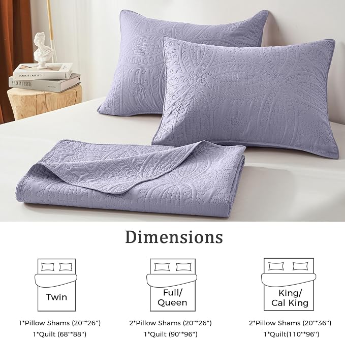 akkialla Lavender Full/Queen Quilt Set,Ultrasonic Lightweight Bedspread Coverlet for Modern Minimalist Bedroom,Soft Microfiber Coin Pattern Bedding,3-Piece (1 Quilt,2 Pillow Shams)