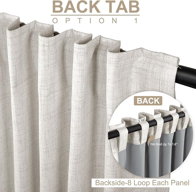 Linen Textured Total Blackout Curtains for Bedroom 72 Inches Long, Beige | 100% Blackout Shield, Back Tab/Rod Pocket Living Room Drapes, Thermal Insulated Blackout Curtains 2 Panels Set, 42"W x 72"L