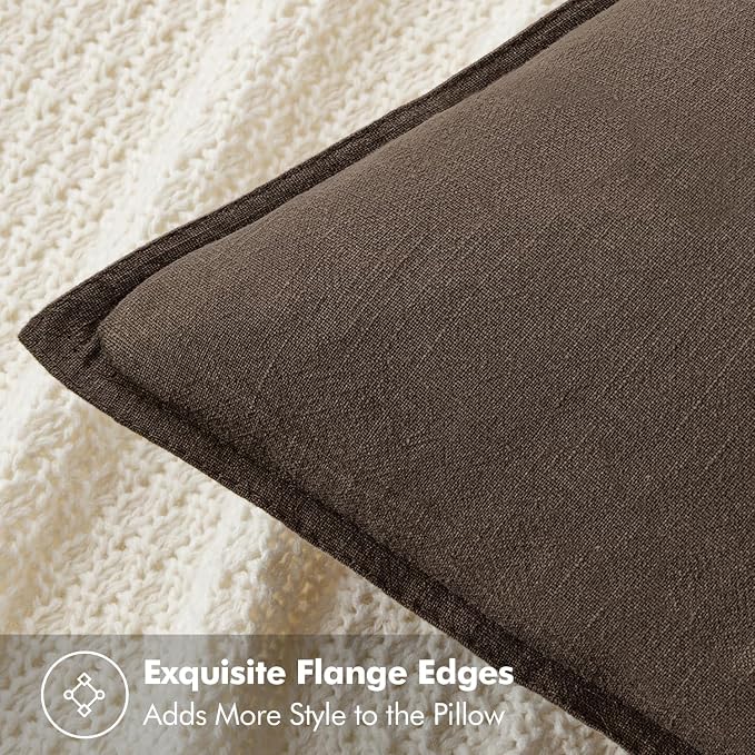 MIULEE Decorative Linen Euro Sham Pillow Covers 26x26 Dark Coffee Chocolate | Boho Farmhouse Fall Autumn Couch Throw Pillows for Bed, Pack of 2 Accent Modern Pillowcases, Sofa Livingroom Home Decor