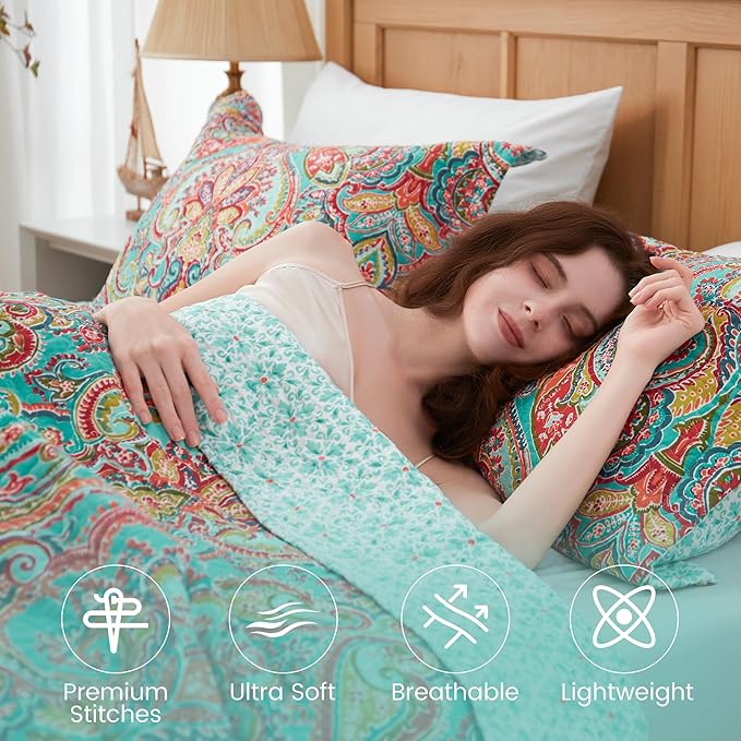 Cotton Bedspread Quilt Sets-Reversible Patchwork Coverlet Set, European Gorgeous Floral Pattern, Twin Size