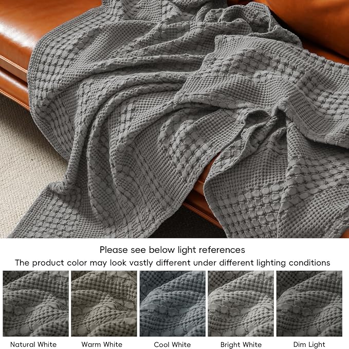PHF Lightweight 100% Cotton Waffle Blanket for Bed, Twin XL, Dark Grey | Pre-Washed Soft Cotton Comfort, Breathable Layering Warmth for Fall & Winter, Couch & Guest Room, Couch, Home Decor & Gifts