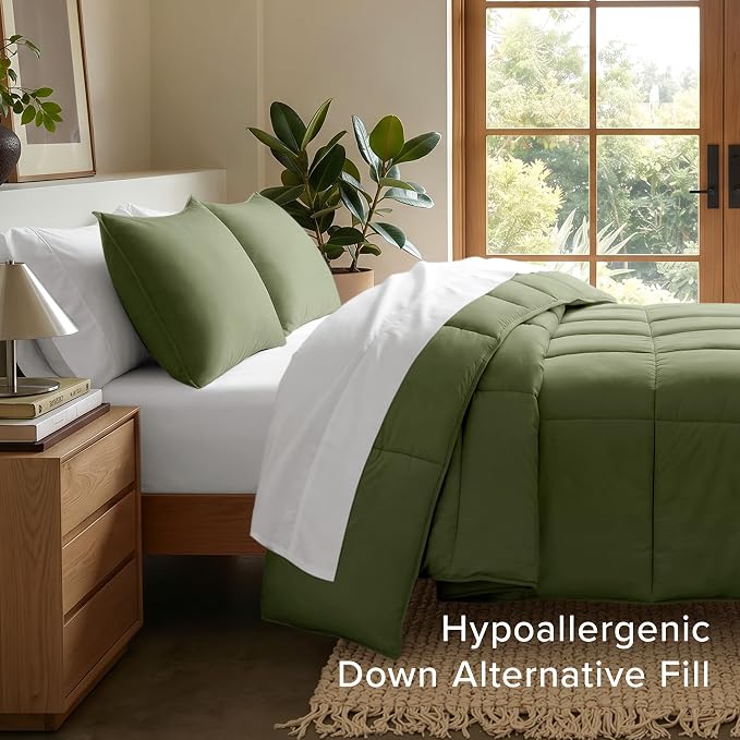 Bare Home Full Comforter Set - 1800 Ultra Soft (Full, Cypress Green) | All-Season, Breathable, Hypoallergenic, Premium 1800, Warm, Cozy