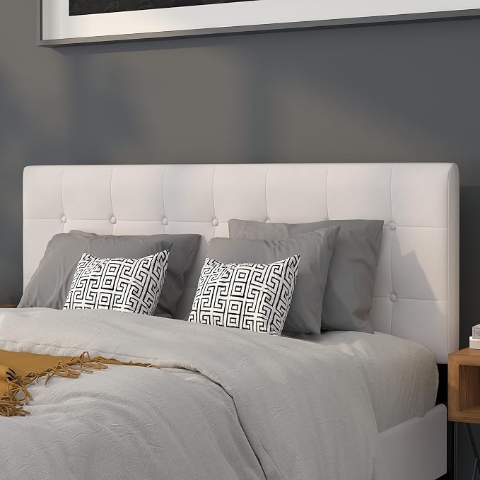Flash Furniture Queen Tufted Vinyl Headboard, White | Adjustable Height, Easy Install, Bedroom Decor