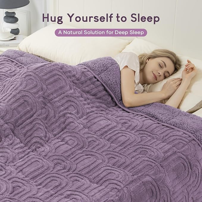 Cottonblue Jacquard Weighted Blanket for Adults 15lbs Twin Size Bed 48"x72" | Soft Fuzzy Sherpa Fleece Weighted Blanket Throw for Sleep Calm Relax, Fuzzy Warm Purple Arch Bed Sofa Heavy Blanket Washable